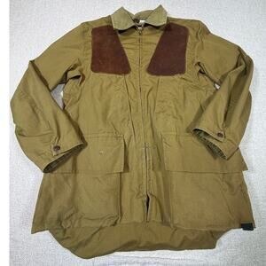 Vintage Duxbak Men Small Tan Aerocloth Zip Front Long Sleeve Hunting Jacket Gear